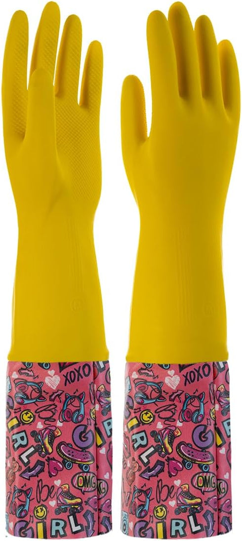 18.5inch Rubber Gloves Waterproof polyester Household Cleaning Gloves For DishWashing,Gardening,Painting(Medium)...