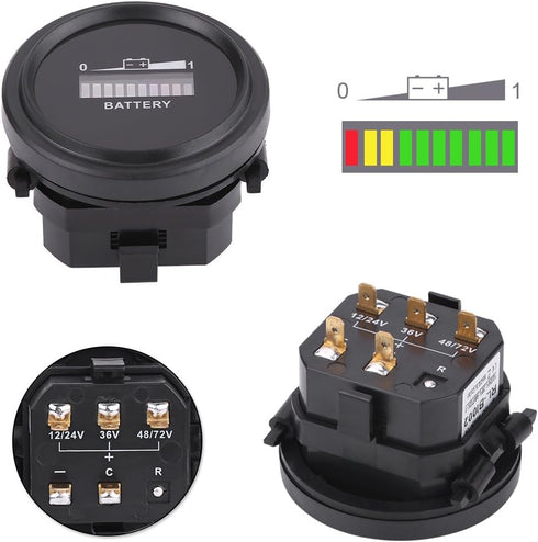 Qiilu LED Battery Indicator Meter, 12V 24V 36V 48V 72V LED Digital Battery Indicator Meter Gauge Status Monitor Compact Tester for Carts Forklift ...