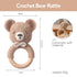 Wooden Baby Rattle Toddler Lovely Crochet Kahki Bear Ring Rattle, Newborn Animal Rattle Toys, Baby Toys for Baby and Infant Baby Soothing Toy...