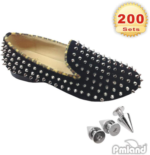 PMLAND 200 Sets/Pairs 9.5mm Silver Cone Spikes Screwback Studs DIY Craft Cool Rivets Punk...