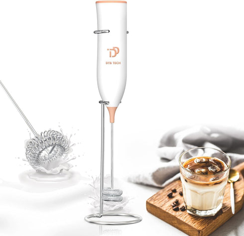 Handheld with Stainless Steel Stand USB-charging Foam Maker, DOUBLE WHISK Mini Blender and Electric Mixer Coffee Frother (Brown)...