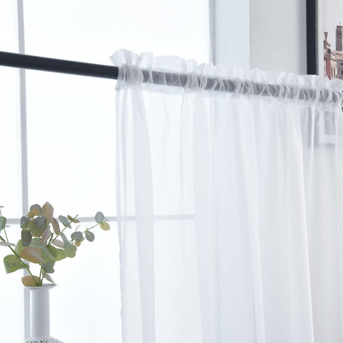 SpaceDresser Basic Rod Pocket Sheer Voile Window Curtain Panels White 1 Pair 2 Panels 52 Width 90 Inch Long for Kitchen Bedroom Children Living Ro...
