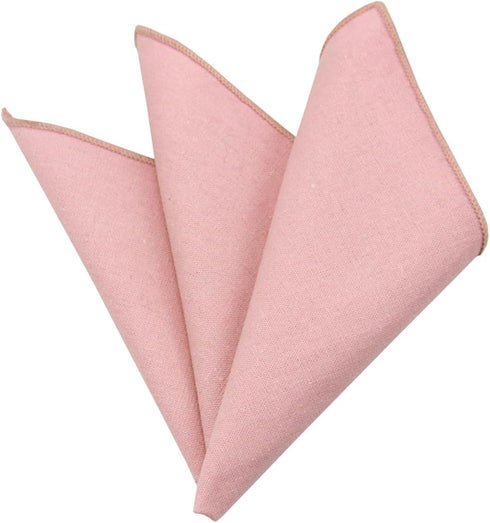 Mens Solid Linen Tie Set : Slim Necktie with Matching Pocket Square (Pink)...