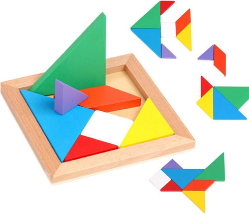 3 otters Wooden Tangrams Puzzles, 4 Pack Educational Tangrams Shapes Puzzle Toys for Kids and Adults, STEM Montessori Wood Toy, Brain Logic Blocks...