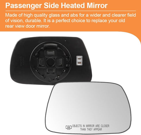 Senzeal Passenger Side Heated Mirror Glass Replacement for Jeep Grand Cherokee 2005 2006 2007 2008 2009 2010 Side Mirror Glass with Rear Holder 51...