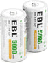 EBL C Size C Cell 5000mAh Ni-MH Rechargeable Batteries, Pack of 2...