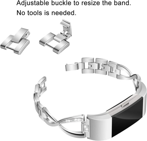 Bands Compatible with Fitbit Charge 2, Metal Bands with Rhinestone Bling Replacement Bractlet Women Silver Rose Gold Black...