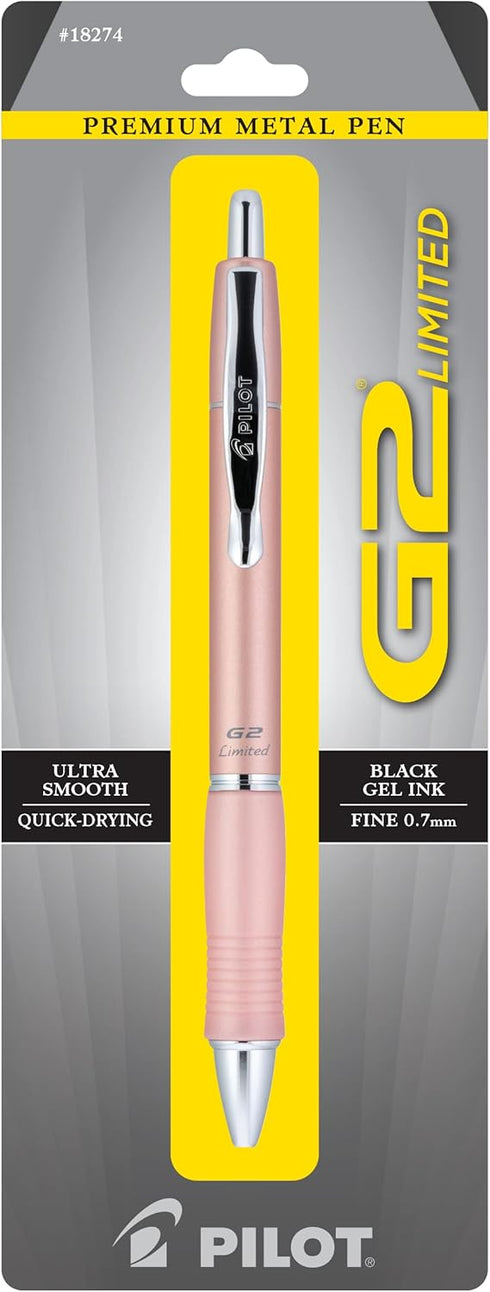 Pilot, G2 Limited Premium Gel Roller Pen, Fine Point 0.7 mm, Rose Gold Barrel, Black Ink...