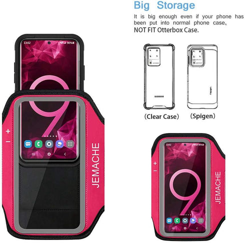 Galaxy S10+ S9+ S8+ Armband, JEMACHE Gym Running Workouts Arm Band for Samsung Galaxy S10 Plus/S9 Plus/S8 Plus with Key Holder (Rose)...