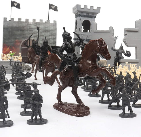 254pcs/set Medieval Castle Knights Action Figure Toy Army Playset with Toy Soldier, cavalry and arrow tower, Great for Girls and Boys(size:254PCS)...