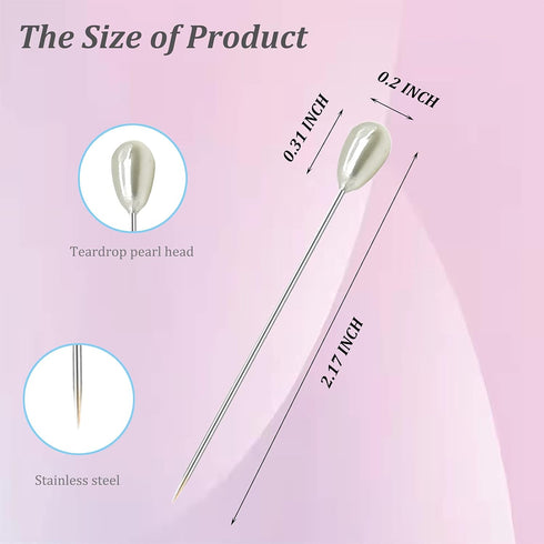 200PCS Corsage Pins, Teardrop Pearl Sewing Pins, Long 2inch Straight Sewing Wedding Bouquet Pins for Wedding, Jewelry, Flower DIY Decoration, Quil...