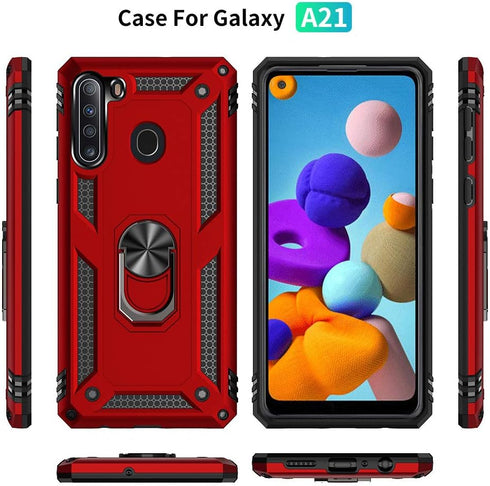 Samsung A21 Phone Case, Galaxy A21 Phone Case with Screen Protector, Military Grade Protective Cases with Ring for Samsung Galaxy A21 (Red)...