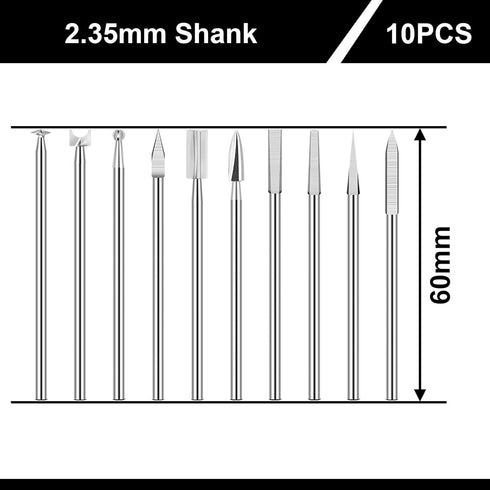 10Pcs Wood Engraving Drill Bit, 2.35mm Shank Milling Cutter Electric Carving Set Tools Polishing Carving Hand Tools...
