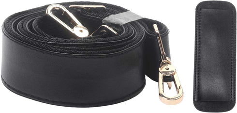 BEAULEGAN Bag Strap Replacement - Leather with Nylon - 51 Inch Long Adjustable for Crossbody/Shoulder, 1.5 Inch Wide (Black/Gold)...