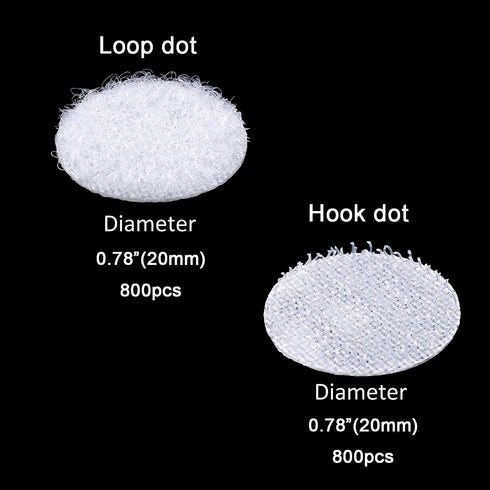 1600Pcs (800 Sets) 0.78in/20mm Diameter Hook and Loop Self Adhesive Dots Tapes, Fastener Round Tapes for Home, Office and Classroom...