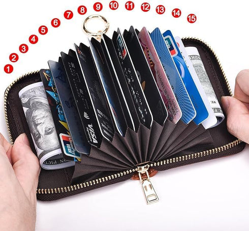 Credit Card Holder For Women, Rfid Blocking Small Compact Bifold Credit Card Wallet With Zip Close, ID Card Holder With Key Chain, Waterproof Purs...