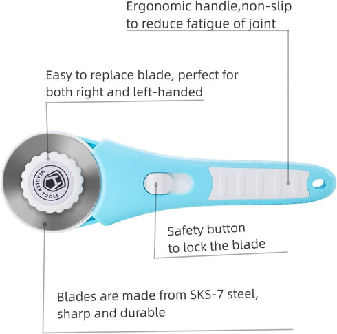 60mm Rotary Cutter with 5pcs Extra Blades, Bearing Design Rolling Cutter with Safety Lock for Fabric, Leather, Crafting, Sewing, Quilting, Fabric ...
