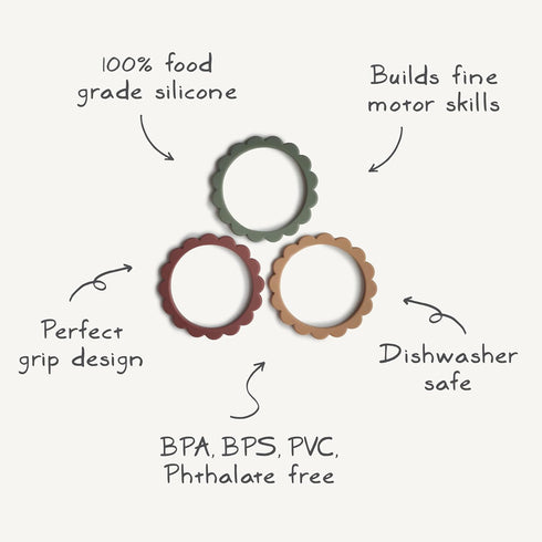 mushie Flower Teether Bracelet | 3-Pack (Rose/Blush/Shifting Sand)...