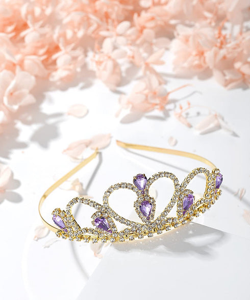 Lovelyshop Purple Gems Rhinestone Gold Tiara for Little Kid Big Kid Prom Birthday Princess Crown...
