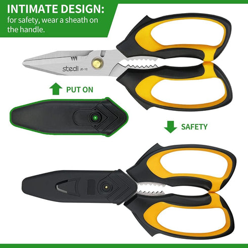 Stedi 8-inch Scissors Heavy Duty, Multipurpose Scissors, Stainless Steel Blade, with Small Serrations and Protective Cover, Comfortable Non-Slip H...