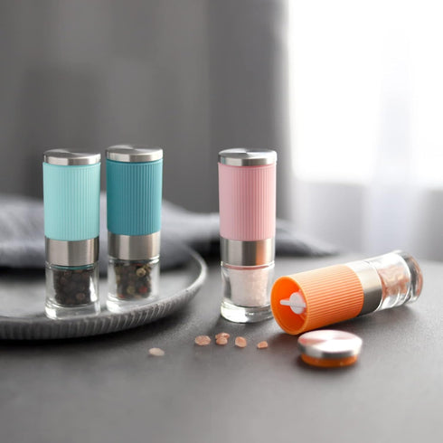 VEVOK CHEF Small Salt and Pepper Grinder 4Pcs Portable Mini Glass Salt Spices Grinder Ceramic Salt Black Pepper Shakers Tiny Pepper Mill Salt Grin...