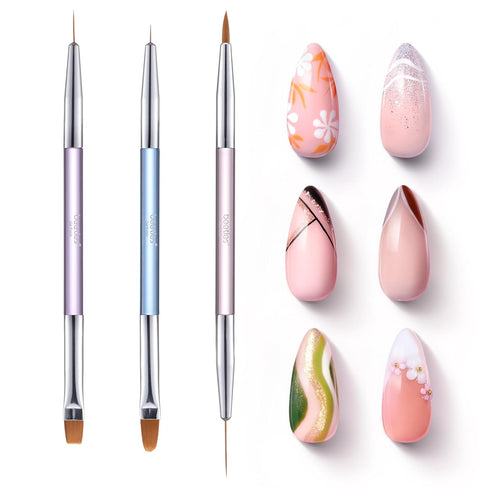 Beetles 3 Pcs Gel Nail Art Brushes Set Gel Polish Design Pen Painting Tools with Liner Brushes Petal Painting Brush and Oval Brush DIY at Home Man...