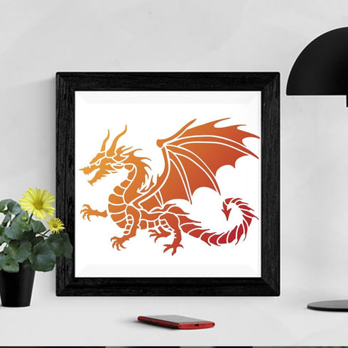 Medieval Dragon Stencil Flying Dragon Stencil 11.8×11.8inch with Paint Brush Ancient Dragon Template Reusable DIY Dragon Crafts and Decor on Wood ...