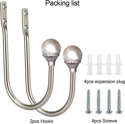Coolnice 2 Pack Curtain Holdbacks Wall Mounted Curtain Tiebacks Hooks Plastic Pearl U Shape Curtain Tiebacks with Screws Curtain Ties for Home Off...