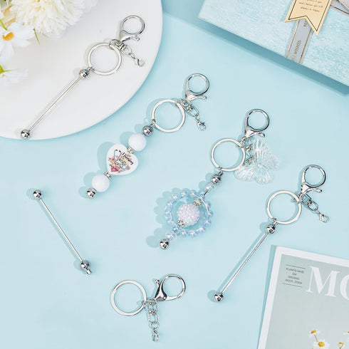 SUNNYCLUE 1 Box 40Pcs Beadable Keychain Bar Beadable Keychains Metal Beaded Keychain Charms Keychain Bar Bulk with 20Pcs Open Jump Rings for Jewel...