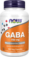 NOW Supplements, GABA (Gamma-Aminobutyric Acid) 750mg, Neurotransmitter Support*, 100 Veg Capsules...