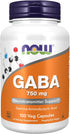 NOW Supplements, GABA (Gamma-Aminobutyric Acid) 750mg, Neurotransmitter Support*, 100 Veg Capsules...