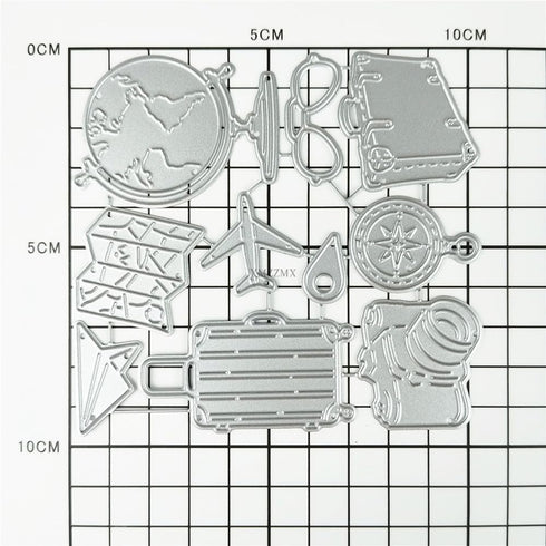 Globe Suitcase Camera Travel Die Cuts for Card Making, Paper Embossing Metal Cutting Dies Kit Templates, Storage Pockets Supplies, Photo Frame Alb...