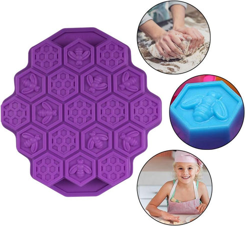2 Pcs 19 Cavities Honeycomb Silicone Cake Molds FineGood Muffin Cookie Baking Pan Candy Soap Making Divided Moulds-Pink & Purple...