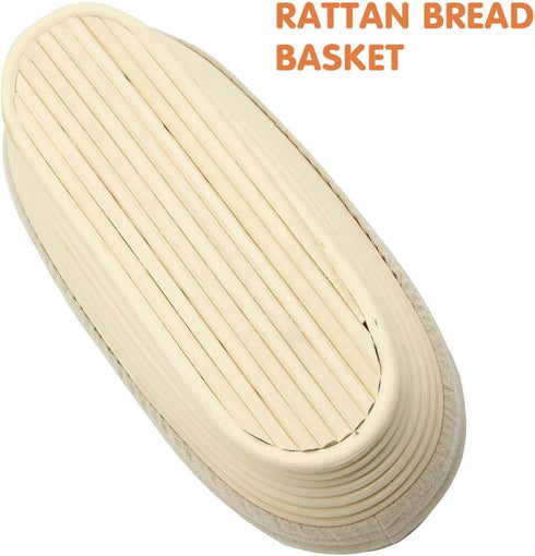 2 PCS 10 inch Oval Long Banneton Brotform Bread Dough Proofing Rising Rattan Basket & Liner for Professional & Home Bakers...