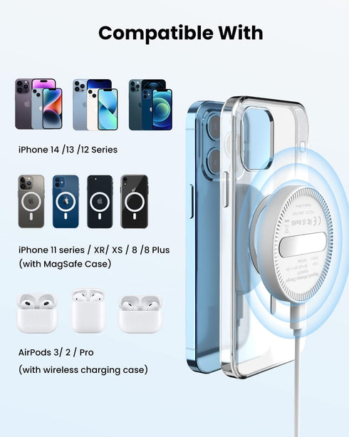 Magnetic Wireless Charger for Apple: MGG Mag-Safe Charging Pad for iPhone 15/14/13/12 Pro Max/Plus/Mini - Mag Charger Pad for AirPods Pro 3 2 with...