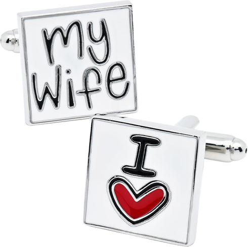 I Love My Wife Square Cufflinks for Men Wedding Dress In Gift Case Classic Square Men's Cufflinks Set for Wedding Party Birthday Anniversary Dress...