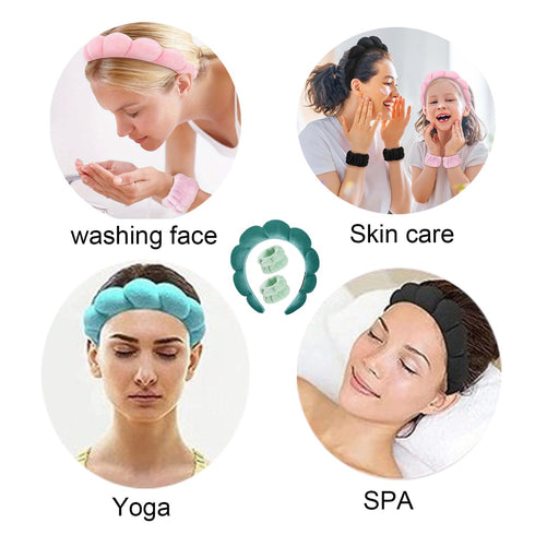 Spa Headbands for Washing Face, Makeup Headband, Skin Care Headbands, Wristband Set, Bubble Facial Headband, Towel Headband,Hairband Puffy headban...