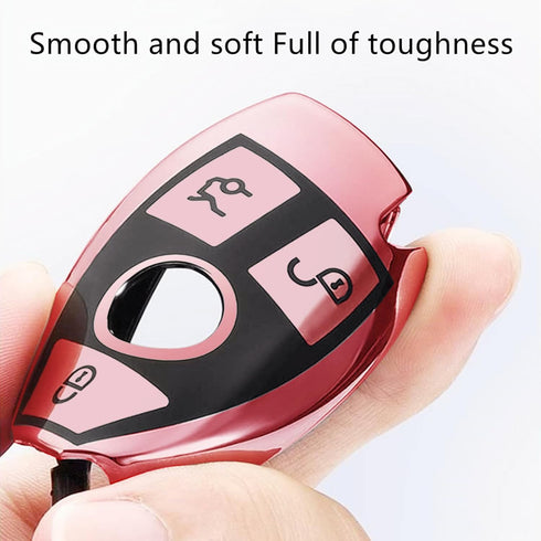 Creativity Advanced soft TPU Key Cover Suitable For Mercedes benz CLS CLA CLK G GL R SLK AMG A B C CL S SL M ML class smart key (Silver Set + Pink...