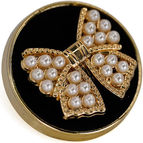 Faux Pearl Embellished Bow Knot Metal Shank Sewing Buttons 10 Pcs - 23mm, 7/8"...