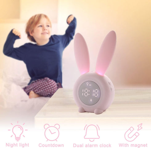 KDtech Kids Alarm Clock with Night Light 6 Ringtones, Cute Pink Bunny Digital Alarm Clock for Kids, Touch Control and Rechargeable Sleep Trainer C...