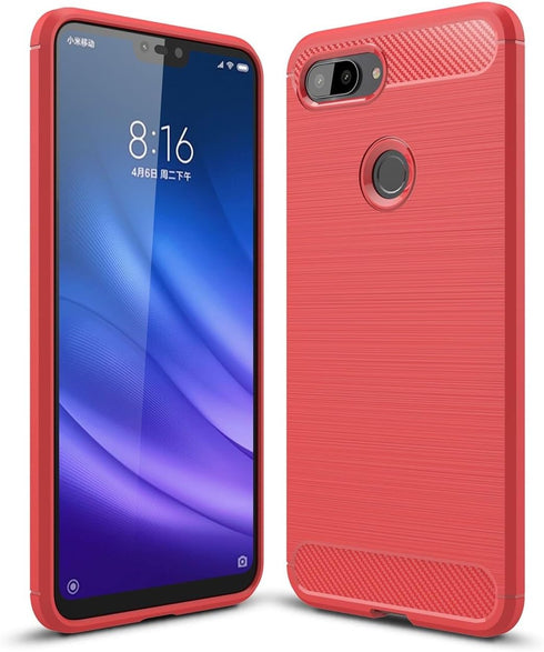 Case Compatible with Cellphone Xiaomi Mi 8 Lite Case, Carbon Fiber Shock Absorption Slim Case Compatible with Cellphone Xiaomi Mi 8 Lite (Red)...