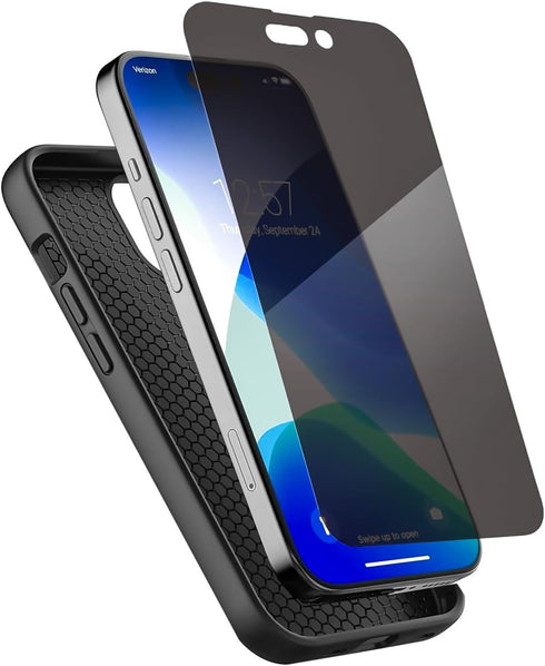 ENCASED Privacy Case Designed for iPhone 15 Pro (2023) Flexible Slim-fit Grip Cover with Anti-Spy Screen Protector, 9H Tempered Glass (Black)......