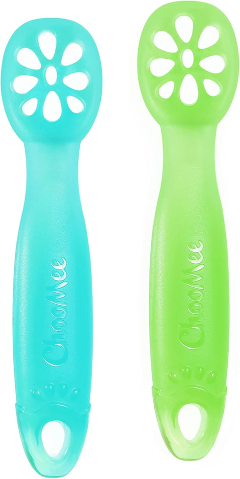 ChooMee FlexiDip Silicone Baby Learning Utensil | 4 Months + Baby Led Weaning | Flat Head Spoon with Firm Handle | Designed in USA, BPA Free, Prem...
