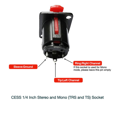 CESS Black 1/4" Jacks TS and TRS Panel Mount Jack Locking Style D Series Size - 1/4 Inch Female Stereo and Mono/TRS and TS Audio Socket - 6.35mm S...