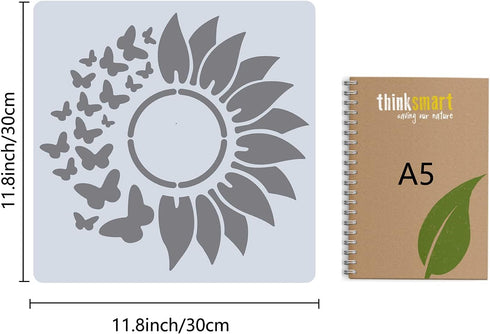 GORGECRAFT 12"X12"Sunflower Butterfly Stencil Flower Templates Sun Petals Reusable Templates Plastic Drawing Painting Stencils Template for Painti...