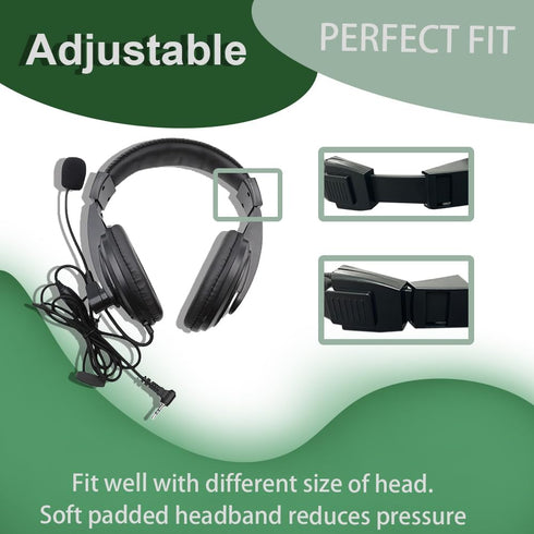 SHIQUN Two Way Radio T465 Overhead Headsets 1-pin Plug with Boom Mic Noise Cancelling Over Ear Headphones Adjustable for Gym VOX-PTT On-Ear MS355R...