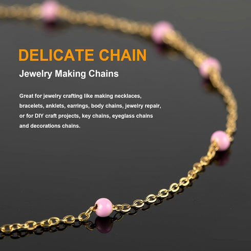 KYUNHOO 5 Meters Gold Chains for Jewelry Making Pink Enamel Beading Chain for Necklace Bracelet Making Stainless Steel Jewelry Making Supplies for...