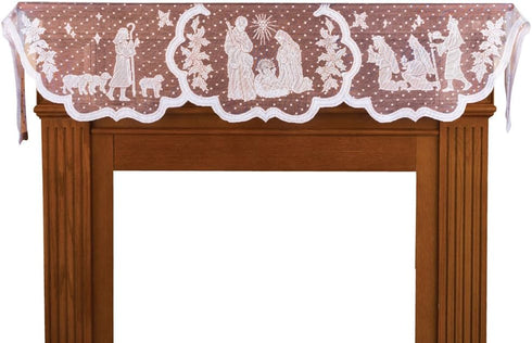 DoubleWood 20"x90" Christmas Decor Fireplace Scarf Fireplace Cloth White Lace Jesus Christmas Decorations Table Runner Winter Mantle Scarves Cover...
