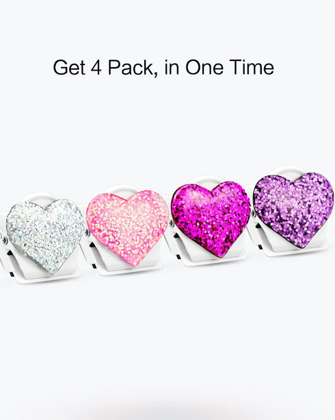 QingCo 4 Pack Bling Bling Love Heart Magnetic Clips Heavy Duty, 1.4x1.2in Refrigerator Magnet Clips, Magnetic Money Clip, Metal Magnetic Clips for...