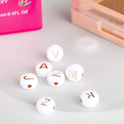 500 Pcs Acrylic Alphabet Letter Beads Rose Gold On White Name Bracelets for Jewelry Making (goldonwhite) (Rosegold)...